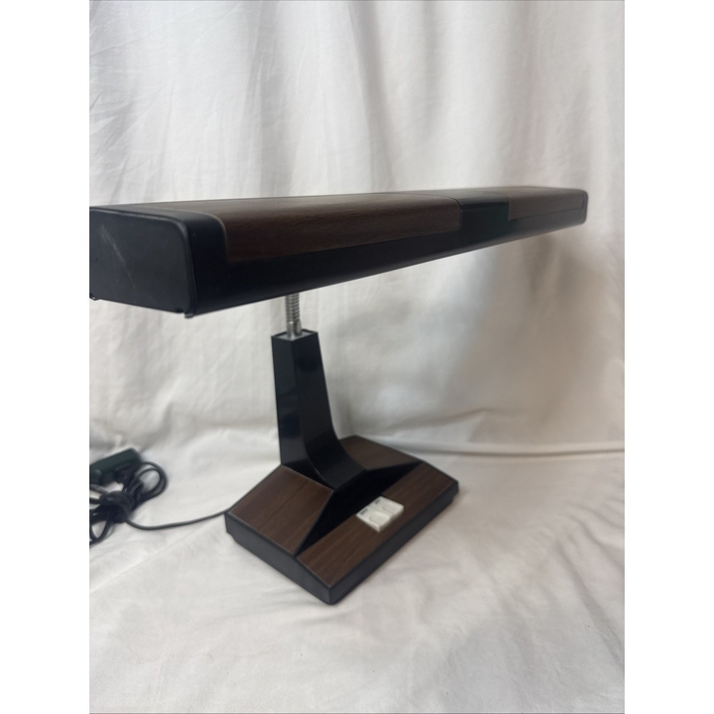 Vintage UL Gooseneck Adjustable Desk Lamp Wood Grain 80s Prop MCM 18" Mad Men